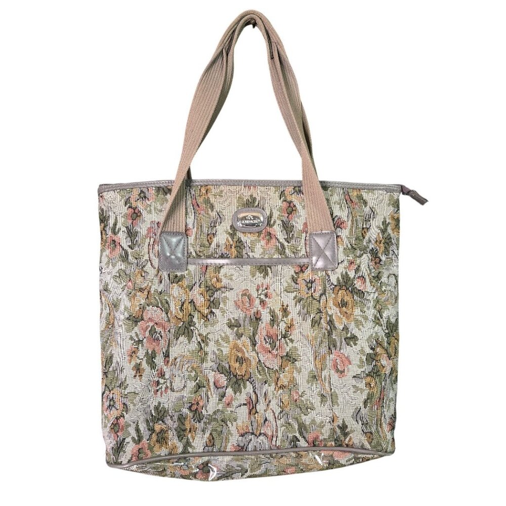 Vintage Jordache‎ Multicolor Floral Tapestry Tote Bag With Sturdy Beige Handles